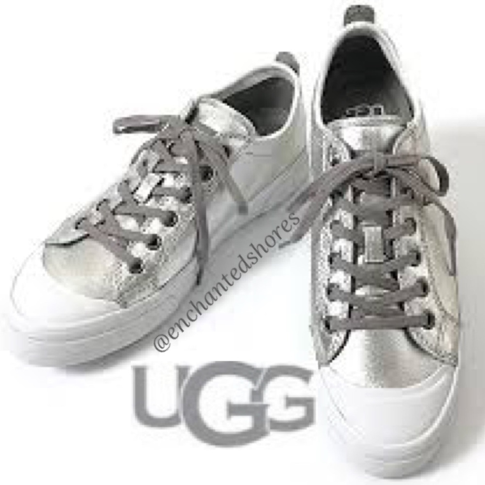UGG Silver Sneakers Aries Retro Metallic Silver Gray White Women’s Size 6.5